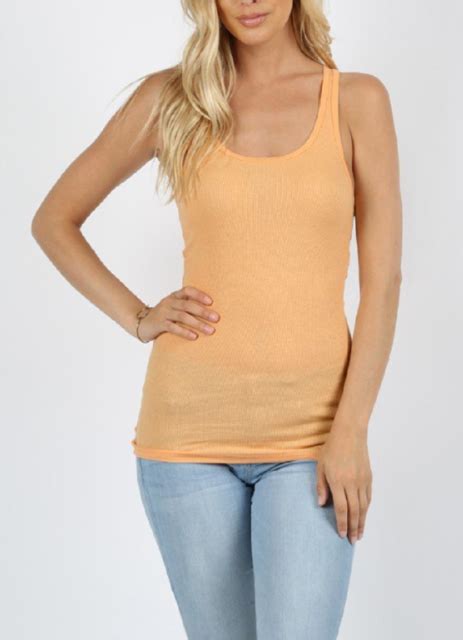 Zenana Outfitters S Cotton Blend Stretch Ribbed Tank Top Orange Cream