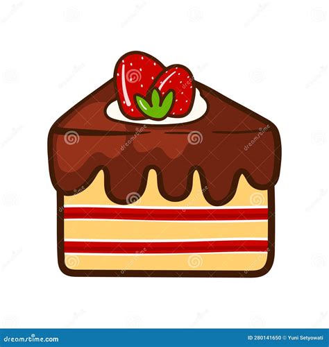 Cake Slice With Strawberry Food Bakery Cartoon Doodle Icon Png