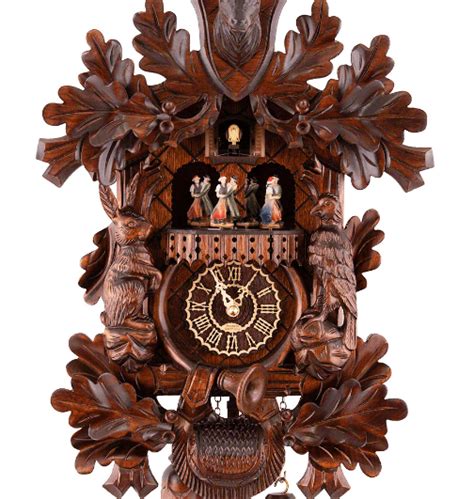 Carved Hunting Style Battery Powered Musical Cuckoo Clock With Stag He