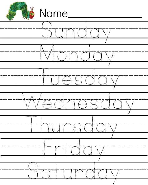 Days Of The Week Tracing Worksheets Worksheetscity