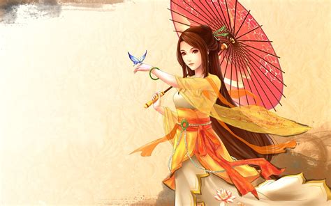 Anime Girls Umbrella Butterfly Digital Art Wallpapers
