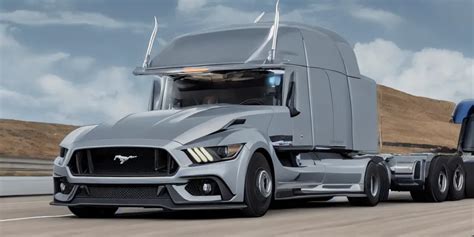 A Semi Truck With Ford Mustang Gt 2021 Front Design Stable Diffusion