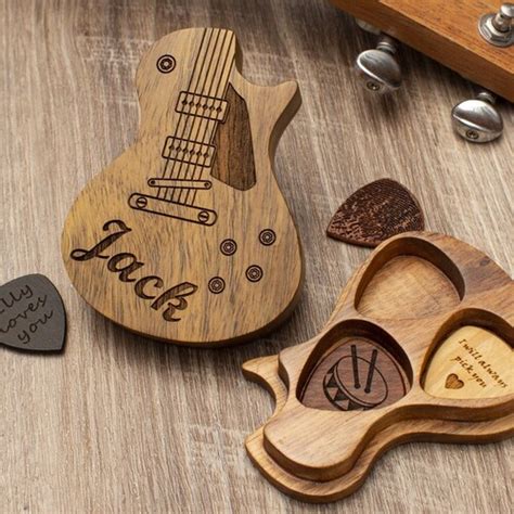 Guitar Picks Pick With Case Wooden Guitar Pick Personalized Etsy