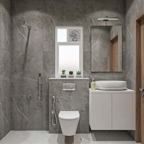 Monochromatic Grey Bathroom Design With White Fittings Livspace