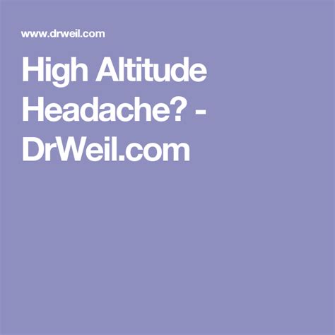 High Altitude Headache Headache High Altitude Health
