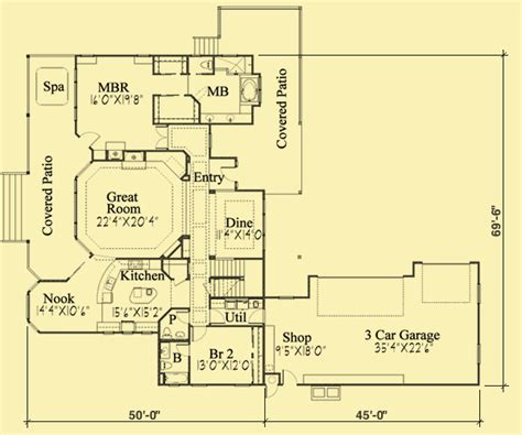 Rear View House Plans For 2 Or 3 Bedroom Contemporary Home