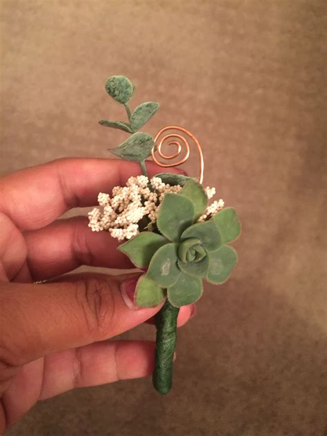 Wedding Boutonnière Fake Filler Flowers And Real Succulents With