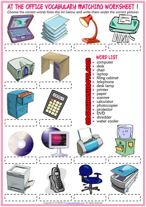 Office Objects Esl Matching Exercise Worksheets Artofit