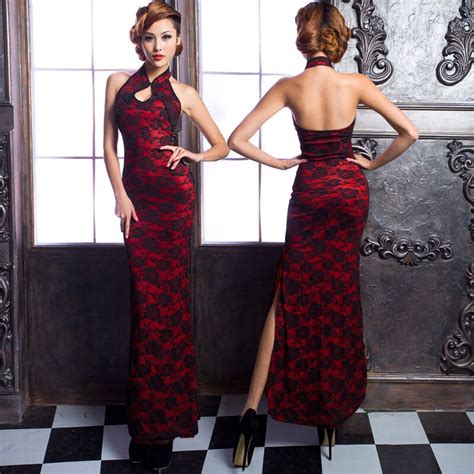 New Wine Red Qipao Long Chinese Oriental Style Evening Dresses