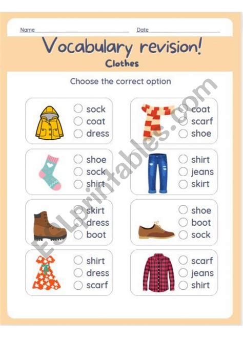 Vocabulary Revision Clothes Esl Worksheet By Demeter2023