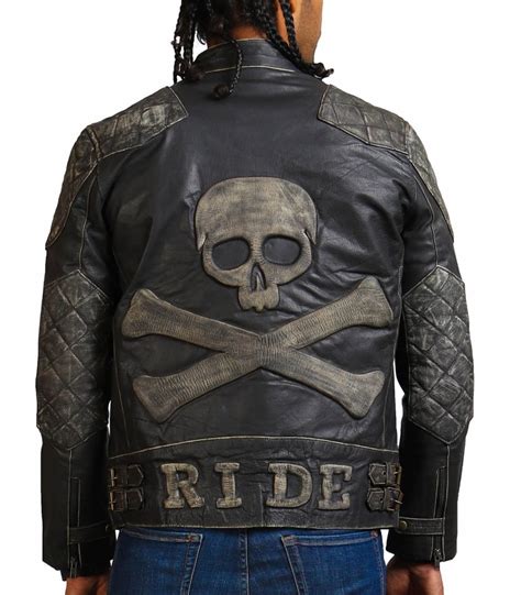 Skull Distressed Black Motorcycle Leather Jacket Usa Leather Factory