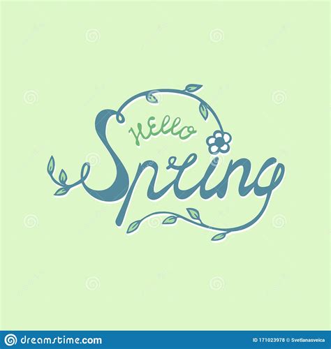 Hello Spring Phrase Hand Drawn Vector Illustration Sketched Logotype