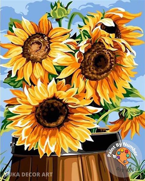 Sunflower Paint By Number Kit For Adults Garden Flowerseasy Etsy