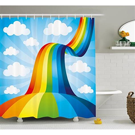Rainbow Shower Curtain By Ambesonne Rainbow Road Clouds Abstract