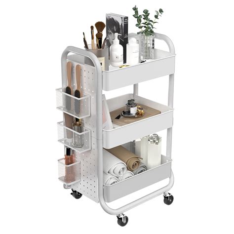 designa 3 tier rolling cart utility cart with handle extra 3 storage accessories removable