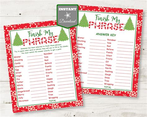 Instant Download Printable Christmas Finish My Phrase Game Etsy
