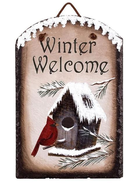 Cardinal Winter Welcome Painted Slate Sign X44484 Buffalo Trader