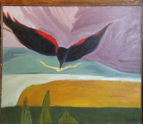 Vintage Oil Painting Abstract Bird In Flight Landscape Signed Oil