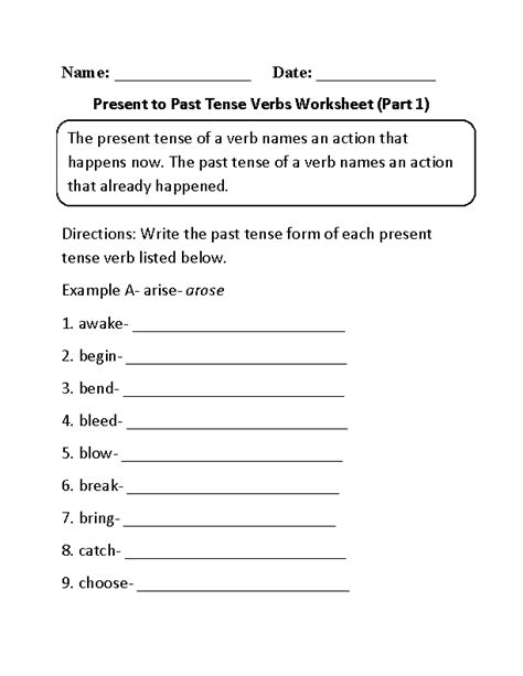 Verb Tenses Worksheets Present To Past Tense Verbs Worksheet