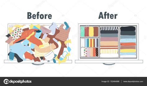 Before And After Tidying Up Kids Wardrobe In Drawer Messy Clothes And