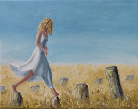 Oil Painting Woman Girl Fence Posts Prairie Farm Landscape Figure Art A