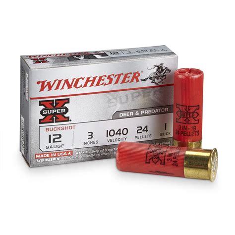 winchester super x buckshot 12 gauge 3 shell 1 buck 24 pellets 5 rounds 95690 12 gauge