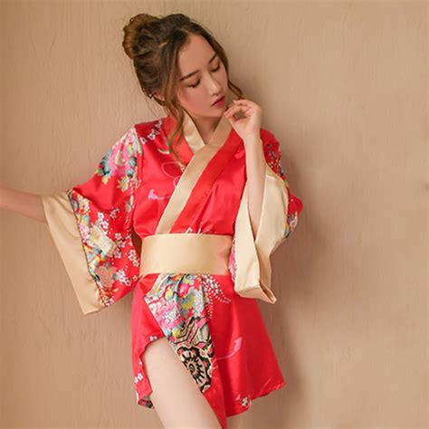Red Black Satin Sexy Sexi Nightwear For Women Lady Kimono Porn