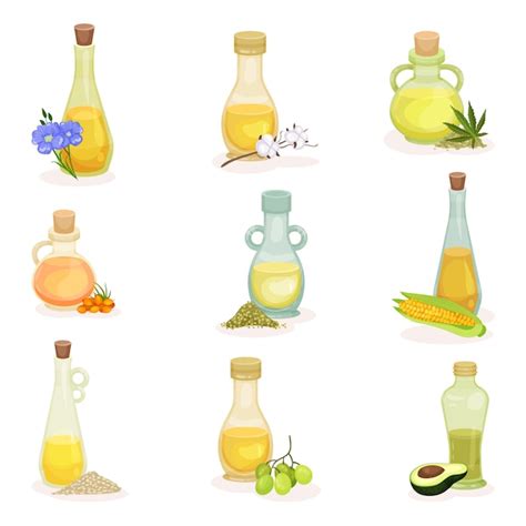 Premium Vector Set Of Glass Bottles Of Different Cooking Oils Fresh