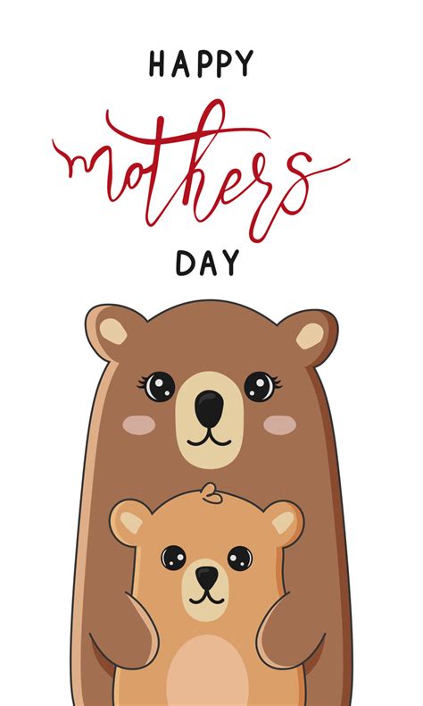 Happy Mother S Day Postcard Vector Cartoon Illustration Mom Bear With