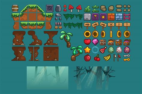 These come in many styles from sprites to tilesets and even some basic concept art. Jungle Platformer 2D Game Tileset - CraftPix.net