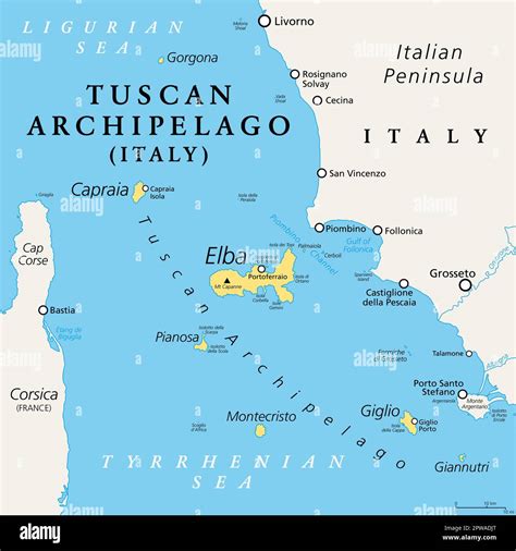 Tuscan Archipelago Italy Political Map Chain Of Islands Between