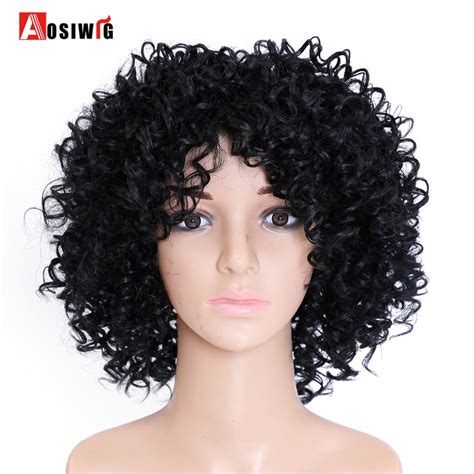 Aosiwig Short Afro Kinky Curly Women Wigs High Density Synthetic Hair