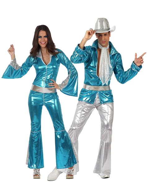 Blue 70s Disco Couples Costume For Adults Blue Disco Costume For