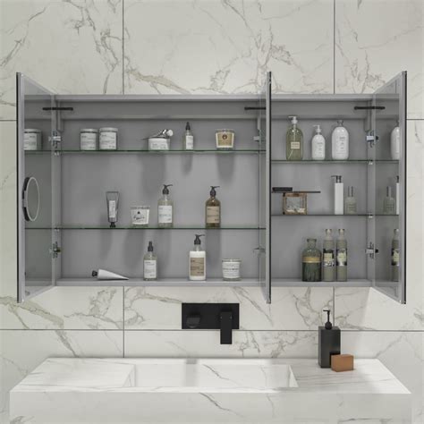 3 Door Chrome Mirrored Bathroom Cabinet With Lights Bluetooth And Demister 1200 X 700mm Ursa