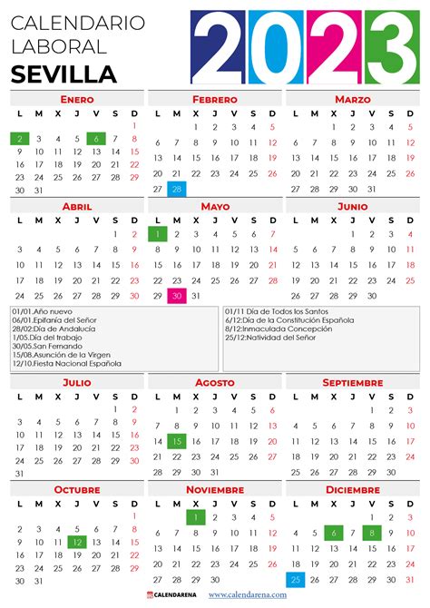 Calendario Laboral 2023 Sevilla Con Festivos