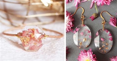 Soak the flower in saturation fluid , apply resin, airbrush using conductive paint, either graphite or silver ink. Real Flower Petals And Gold Flakes In Resin Jewelry By ...
