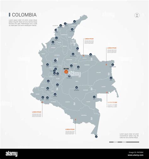 Colombia Mapa Con Las Fronteras Ciudades Capitales Y Divisiones