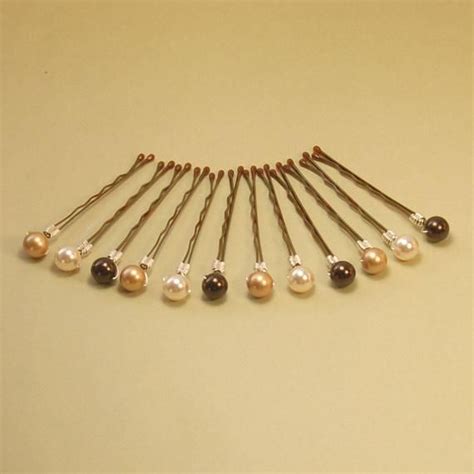 Brown Gold And Ivory Pearl Bobby Pins Pearl Hair Accessory Etsy