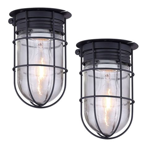 2 Pack Of Outdoor Caged Lights Barn Ceiling Exterior Wall All Weather