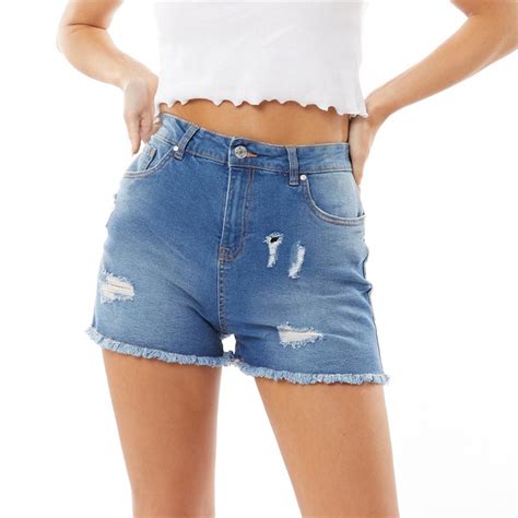 Buy Fluid Womens Raw Hem Ripped Denim Shorts Mid Wash