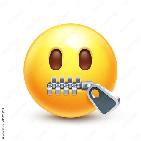 Vecteur Stock Zip Mouth Emoji Silent Emoticon With Closed Metal Zipper