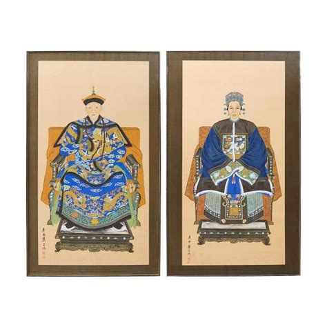 Pair Of Chinese Patriarch Matriarch Silk Ancestral Portraits At 1stdibs