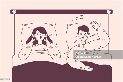 snore insomnia bad sleep concept stock illustration download image now couple relationship
