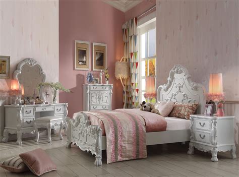 Antique White Kids Queen Bedroom Set 5pcs Ornate Scrolled Dresden