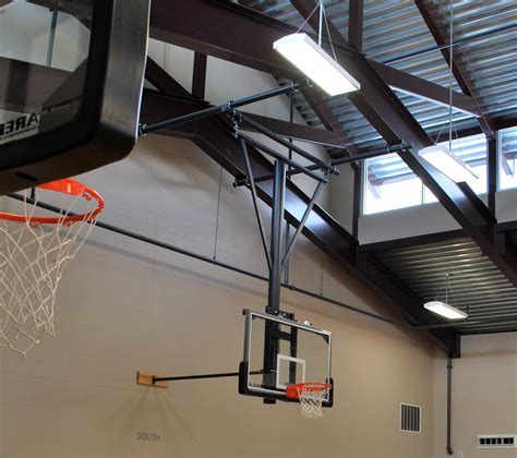Single Post Wall Braced Stationary Ceiling Hung Basketball Backstop Gared