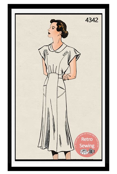1930s Tea Dress With Pockets Ready Printed Sewing Pattern Bust Etsy