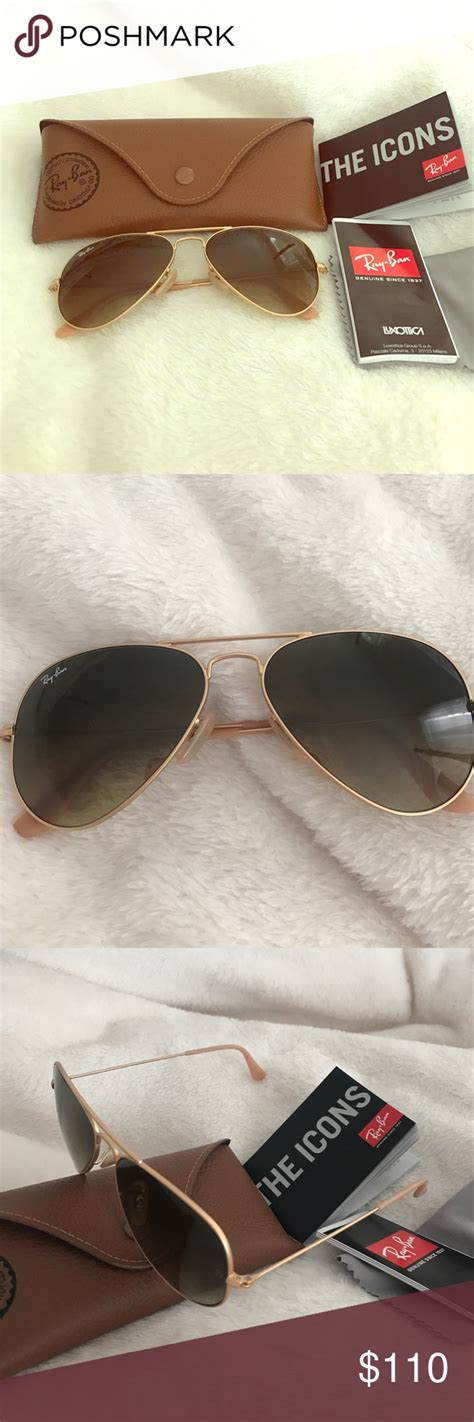 Matte Gold Frame Aviator Ray Bans With Brown Lens Matte Gold Sunglasses Accessories Ray Ban