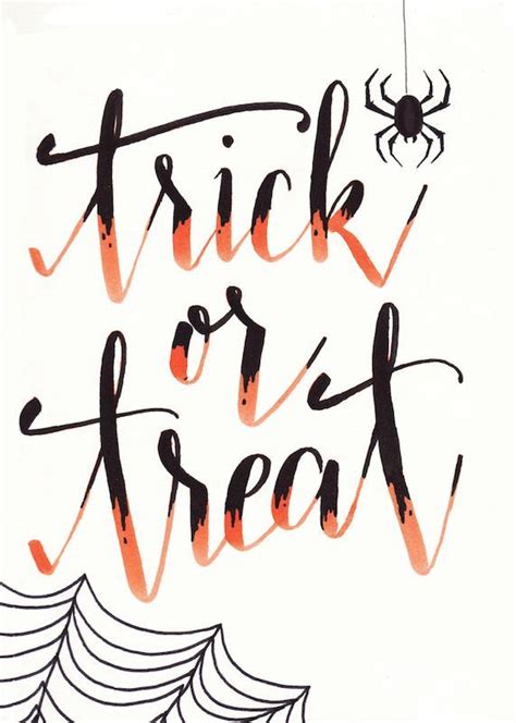 The Words Trick Or Treat Written In Black And Orange Ink On A White