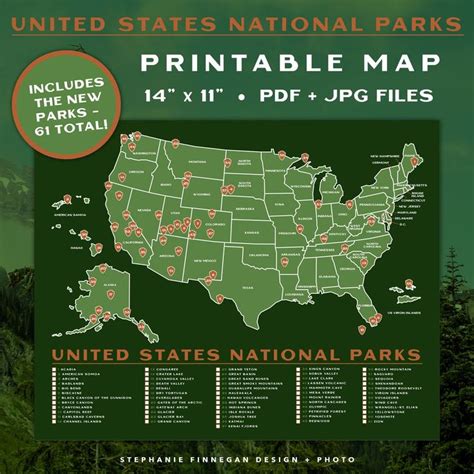 63 National Parks Map Printable Map Us National Parks Etsy National
