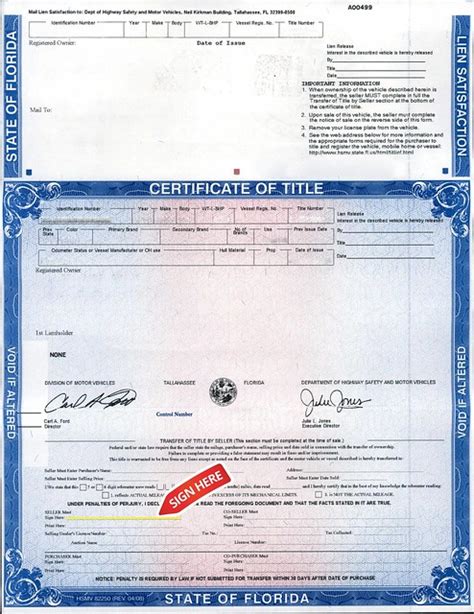 Printable Blank Car Title Template Florida - Printable Templates Free